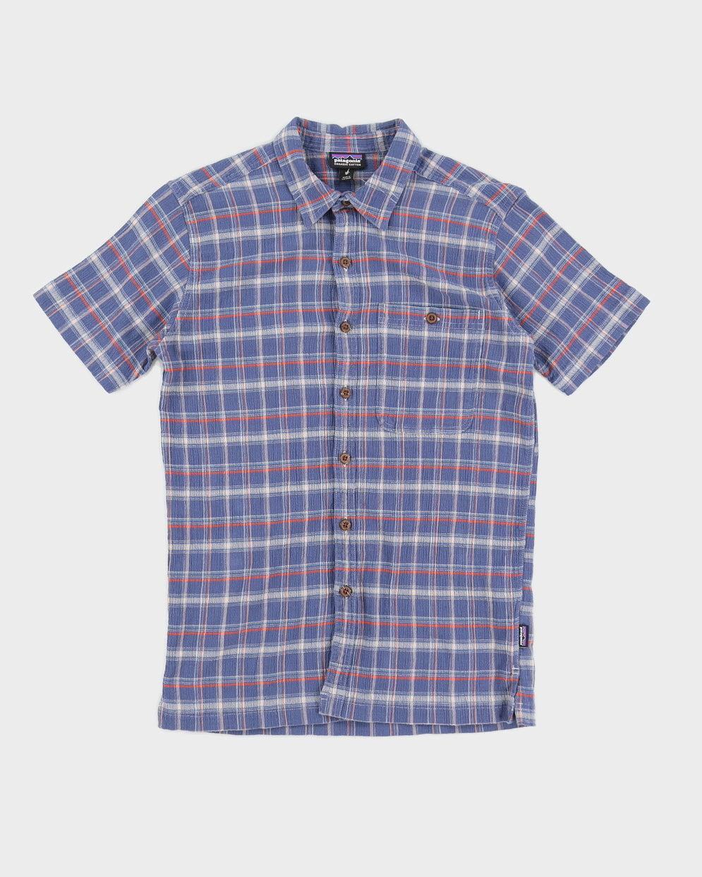 Patagonia Blue Checked Organic Cotton & Hemp Short Sleeved Shirt - XS