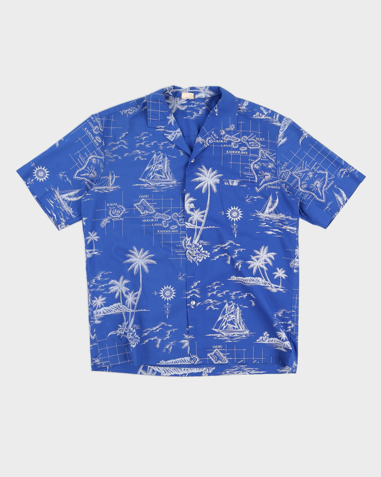 Blue Map Print Hawaiian Shirt - L