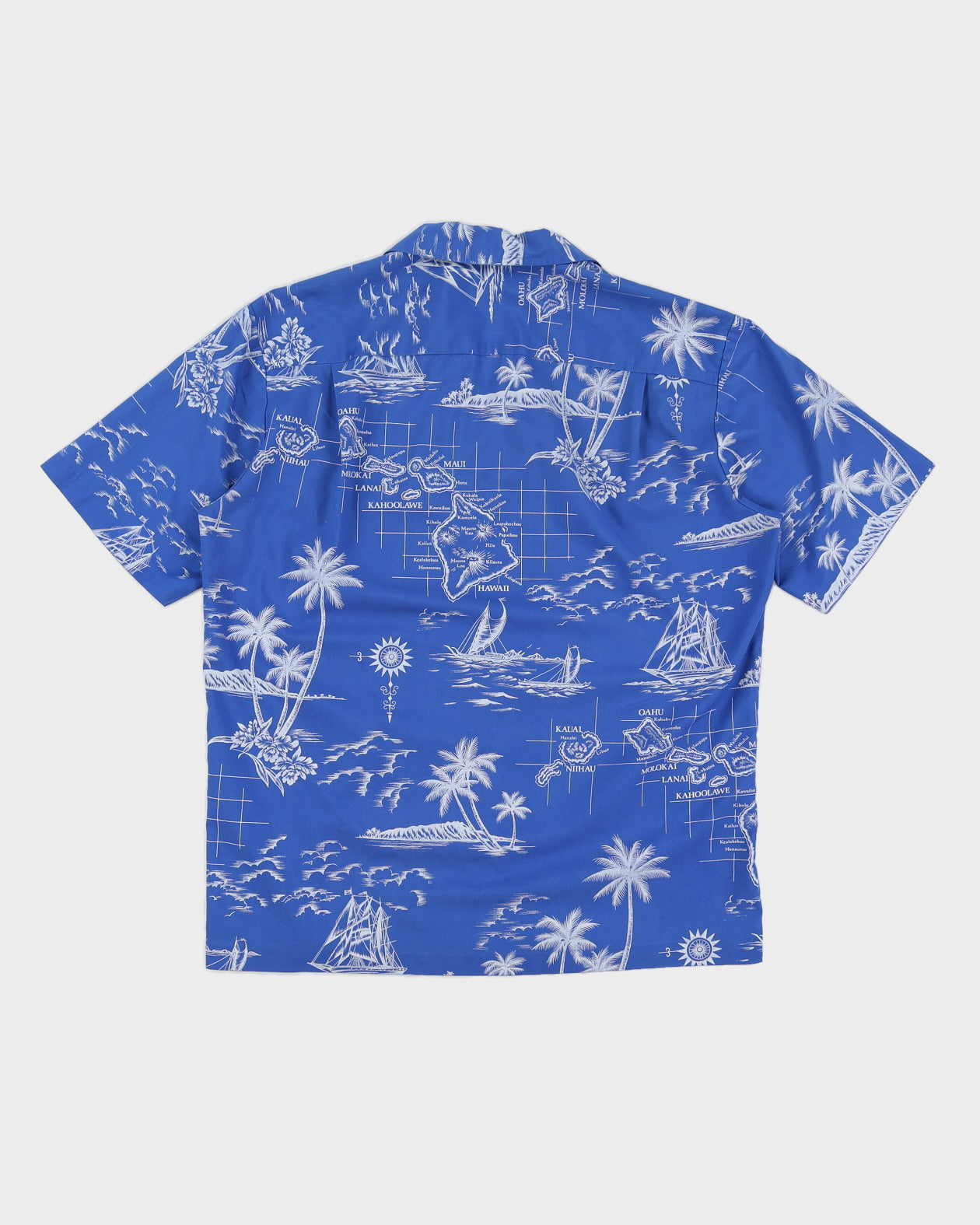 Blue Map Print Hawaiian Shirt - L