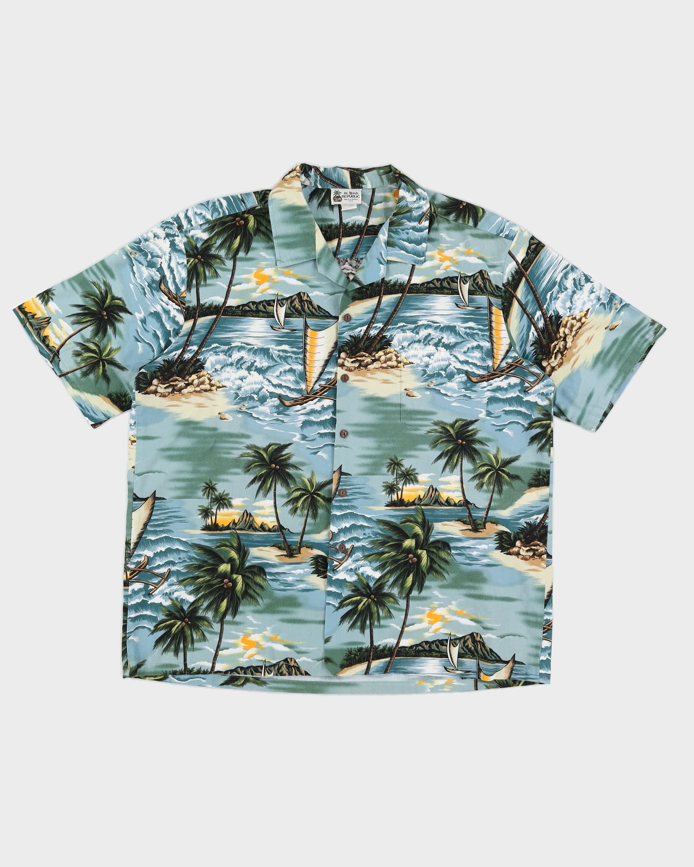 Blue Beach Print Hawaiian Shirt - XXXL
