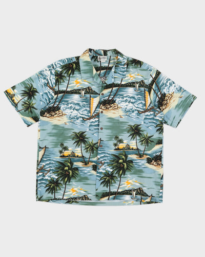 Blue Beach Print Hawaiian Shirt - XXXL
