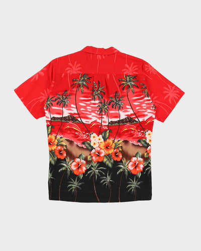 Red Island Patterned Hawaiian Shirt - M