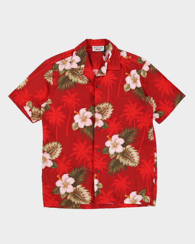 Red Floral Patterned Hawaiian Shirt - M