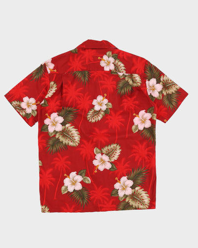 Red Floral Patterned Hawaiian Shirt - M
