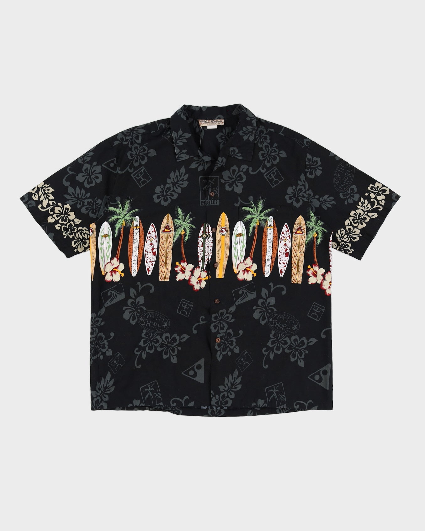 Black Patterned Hawaiian Shirt - XXL