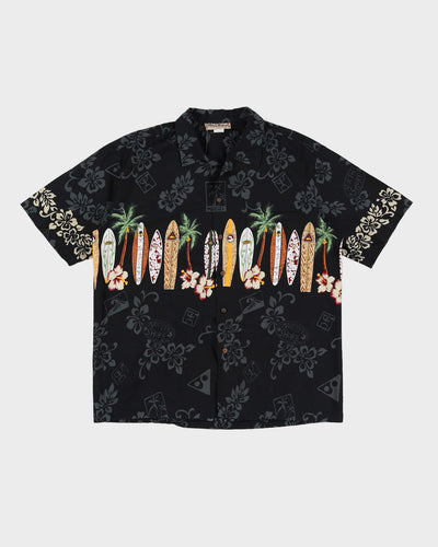 Black Patterned Hawaiian Shirt - XXL