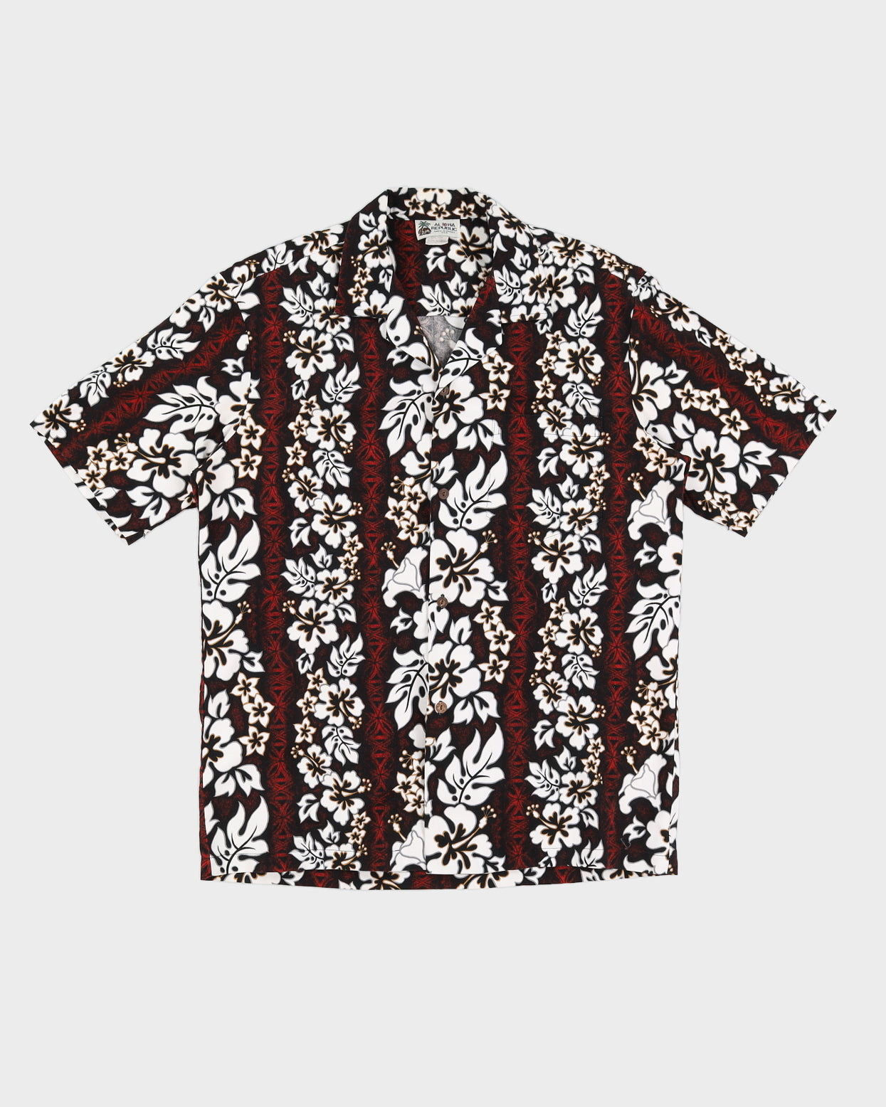 Vintage 90s Aloha Republic Maroon &amp; White Hawaiian Shirt - L