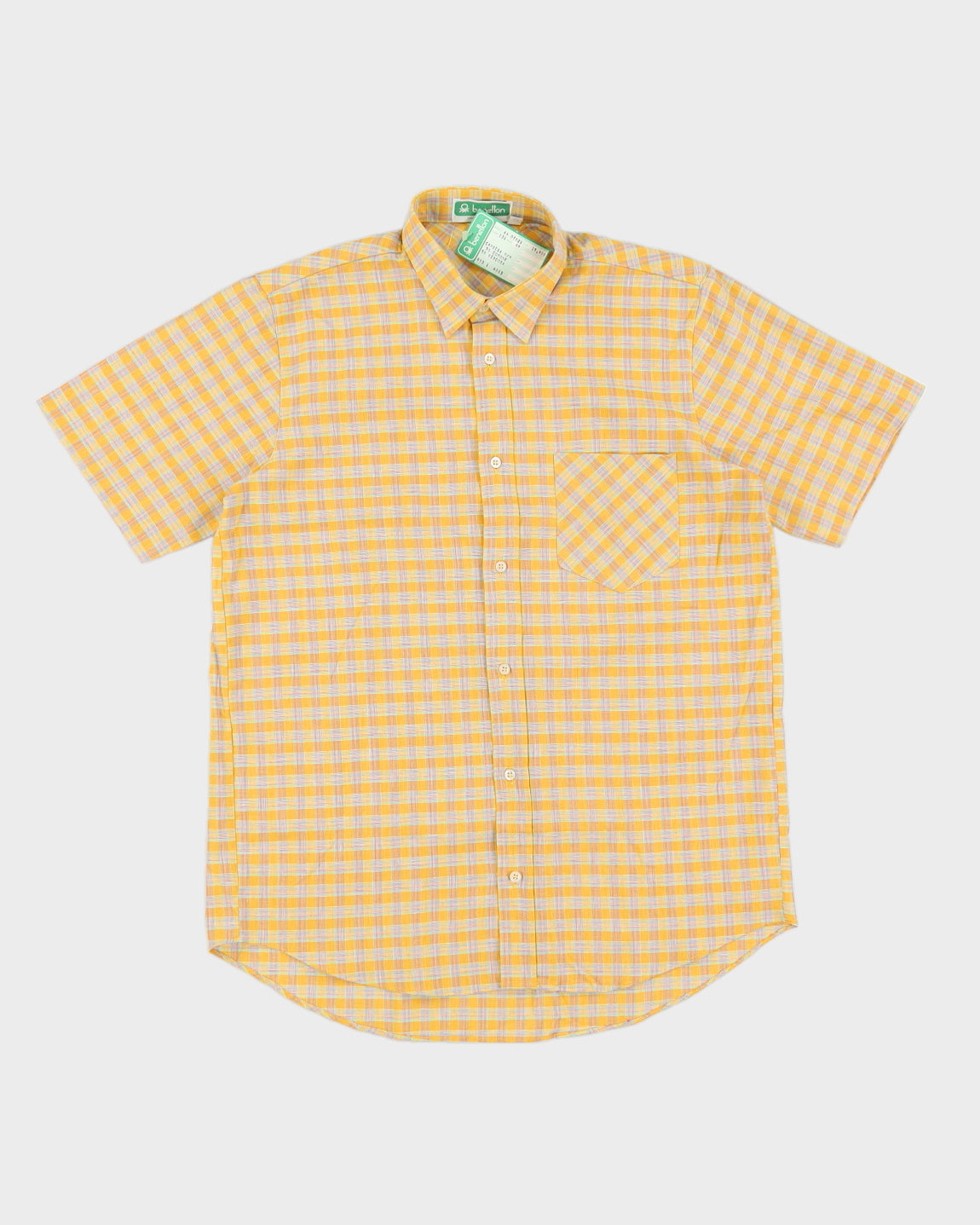 Vintage 70s Benetton Yellow Checked Short Sleeved Shirt Deadstock With Tags - M