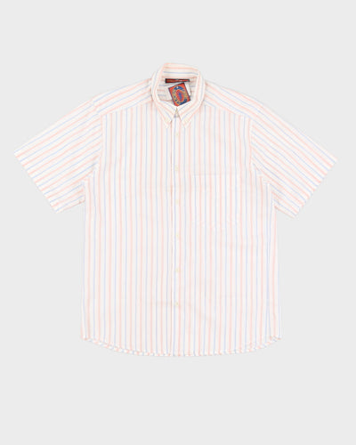 Vintage 70s G.B Pedrini Libraio White Striped Short Sleeved Shirt - M