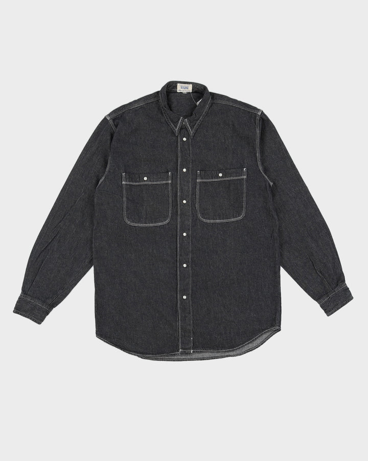 Vintage 80s Sisley Dark Grey Denim Shirt - M