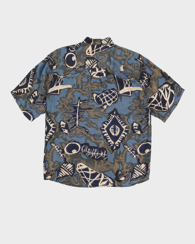 Vintage 80s Pure Blue Printed Oversize Silk Shirt - M