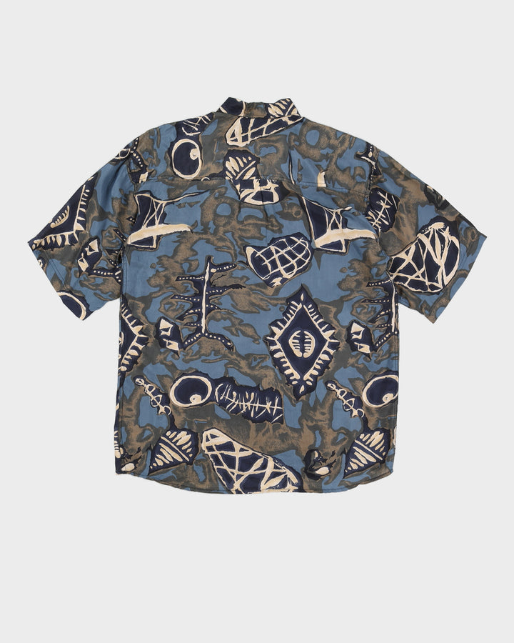 Vintage 80s Pure Blue Printed Oversize Silk Shirt - M