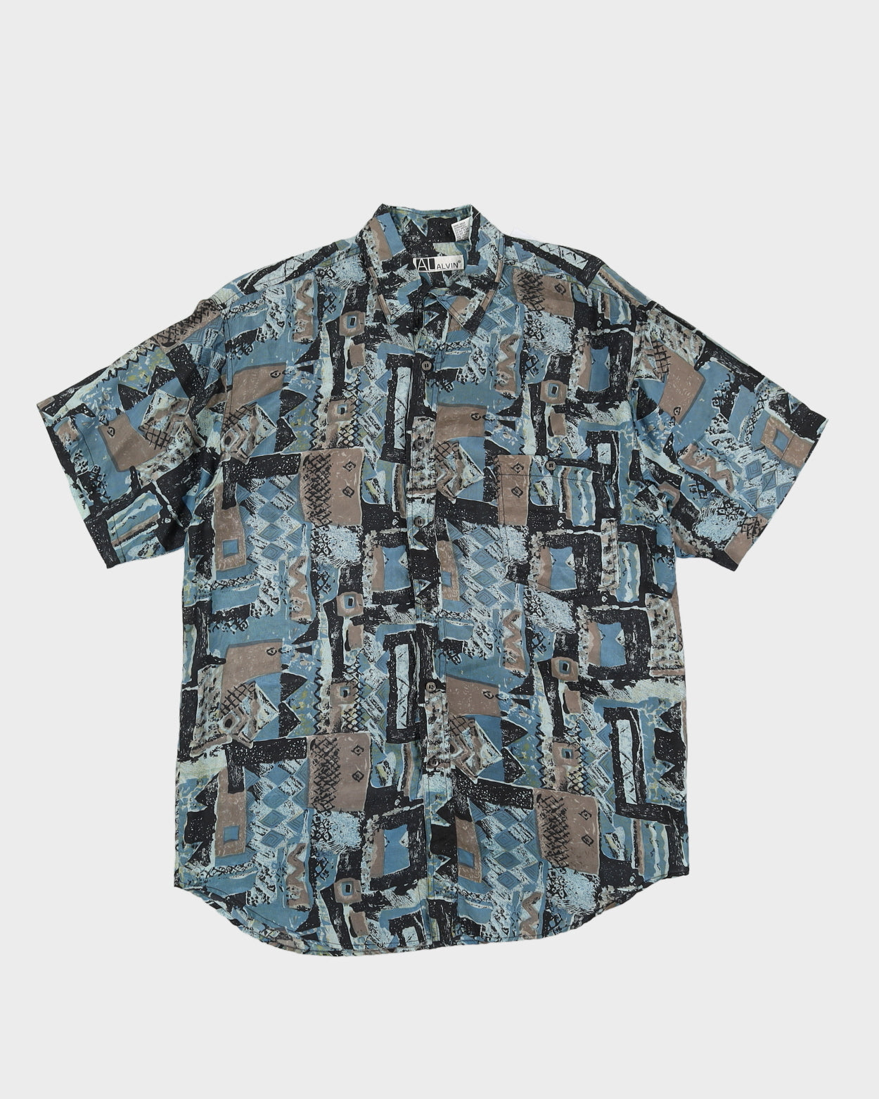 Vintage 80s Alvin Silk Blue Printed Shirt - M