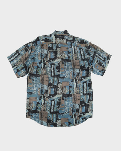 Vintage 80s Alvin Silk Blue Printed Shirt - M