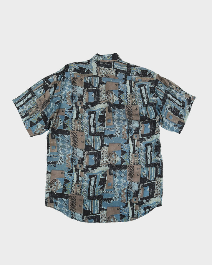 Vintage 80s Alvin Silk Blue Printed Shirt - M
