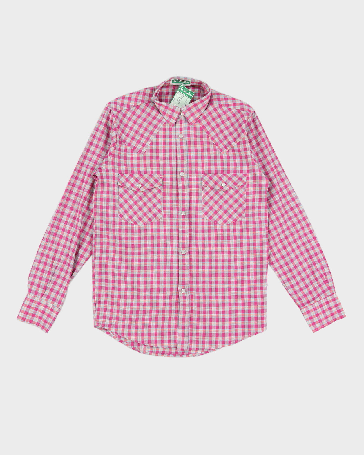 Vintage 80s Benetton Checked Purple Long Sleeved Shirt Deadstock With Tags - S