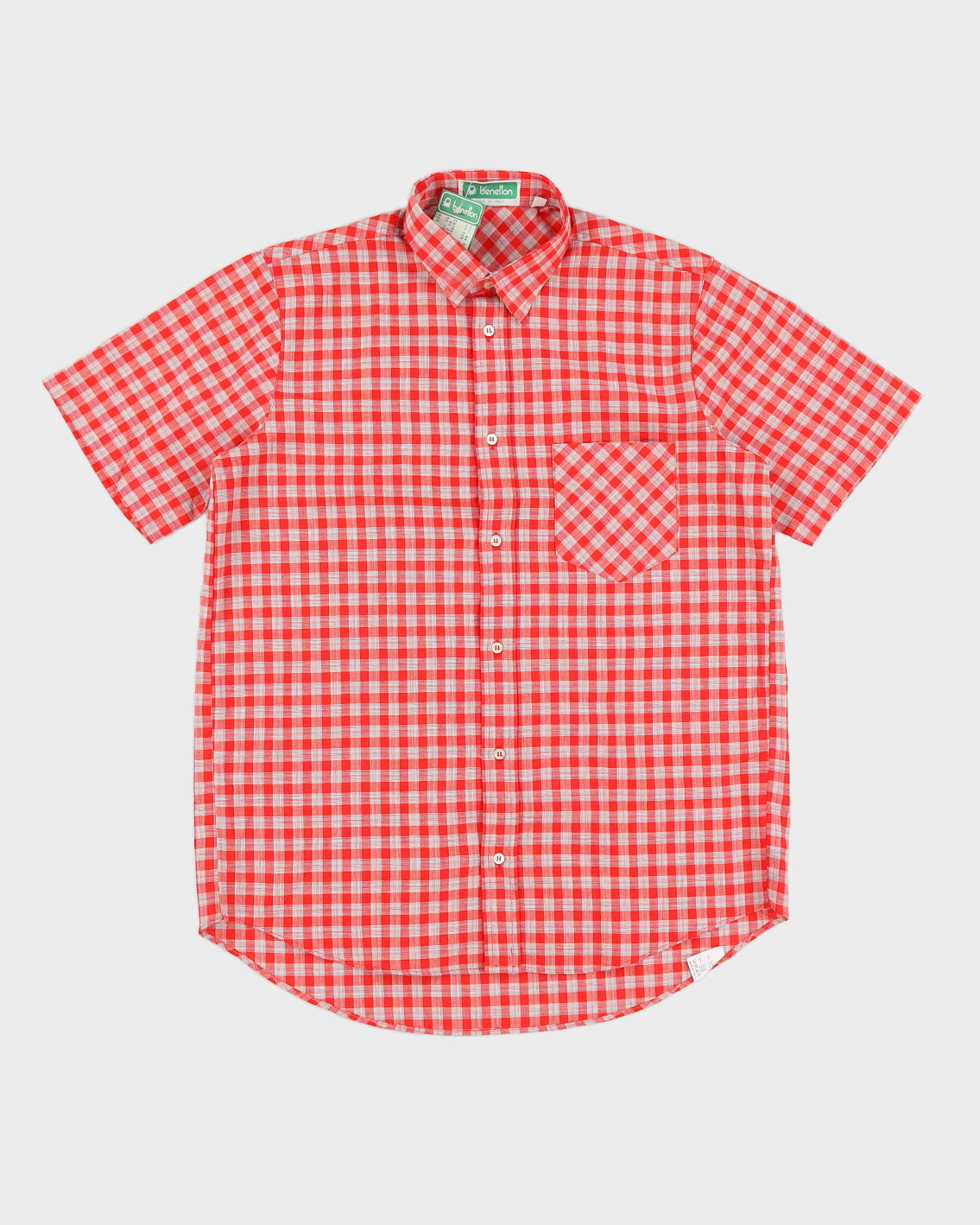 Vintage 80s Benetton Red Checked Short Sleeved Shirt Deadstock With Tags - M