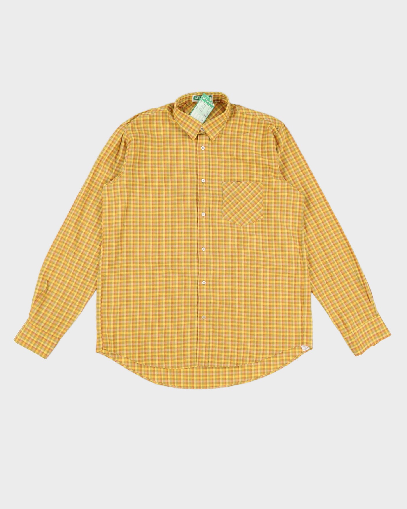 Vintage 70s Benetton Yellow Checked Long Sleeved Shirt Deadstock With Tags - XL