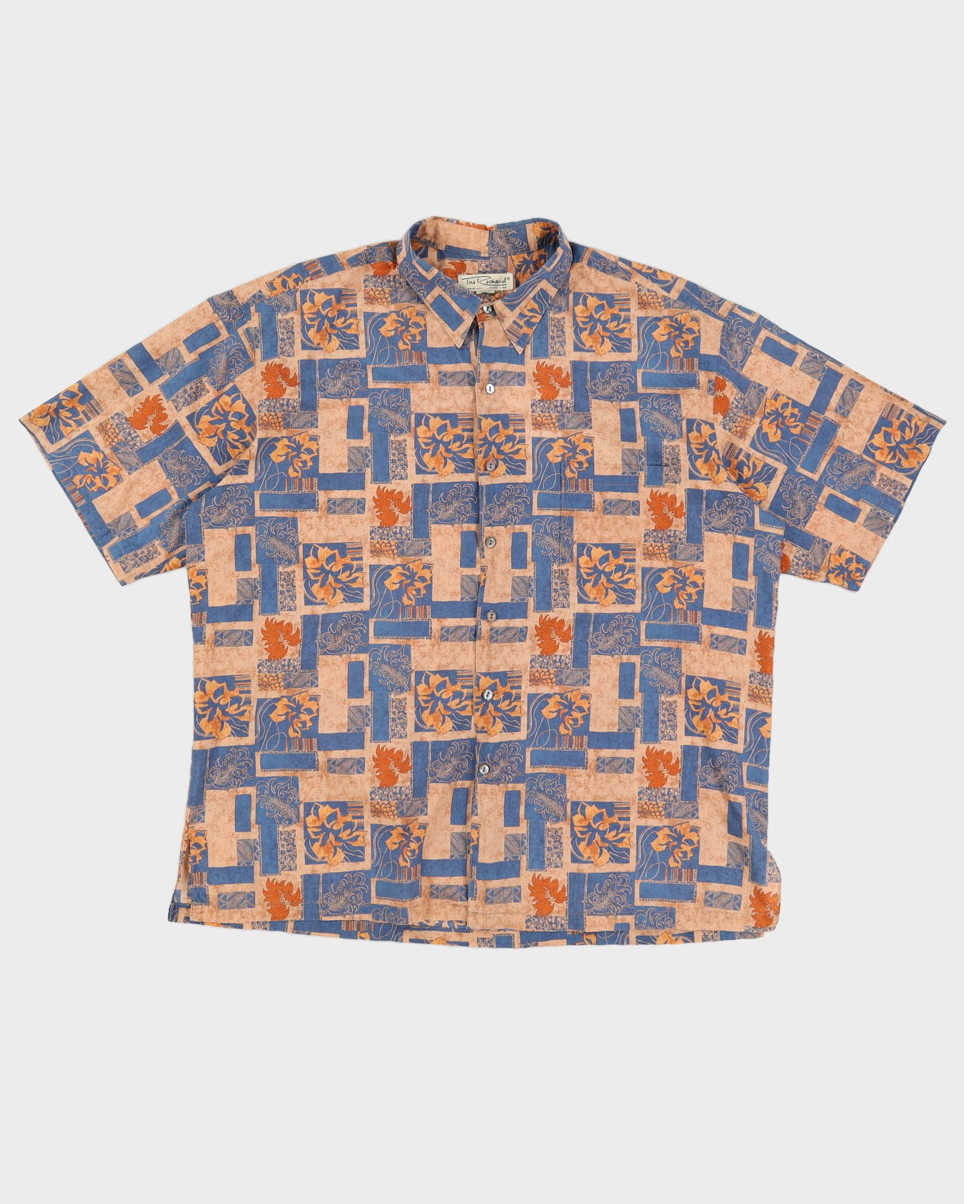 Vintage 90s Tori Richard Orange & Blue Hawaiian Shirt - XL