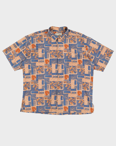 Vintage 90s Tori Richard Orange & Blue Hawaiian Shirt - XL