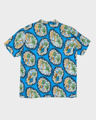 Vintage 90s Pacific Coast Blue Hawaiian Guitar Print Shirt - XL
