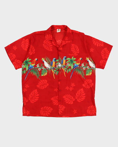 Vintage 00s Rima Oversize Red Parrot Print Hawaiian Shirt - L