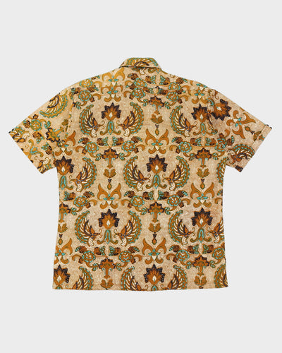 Vintage 70s Ban Teck Soon Yellow  100% Java Batik Shirt - S