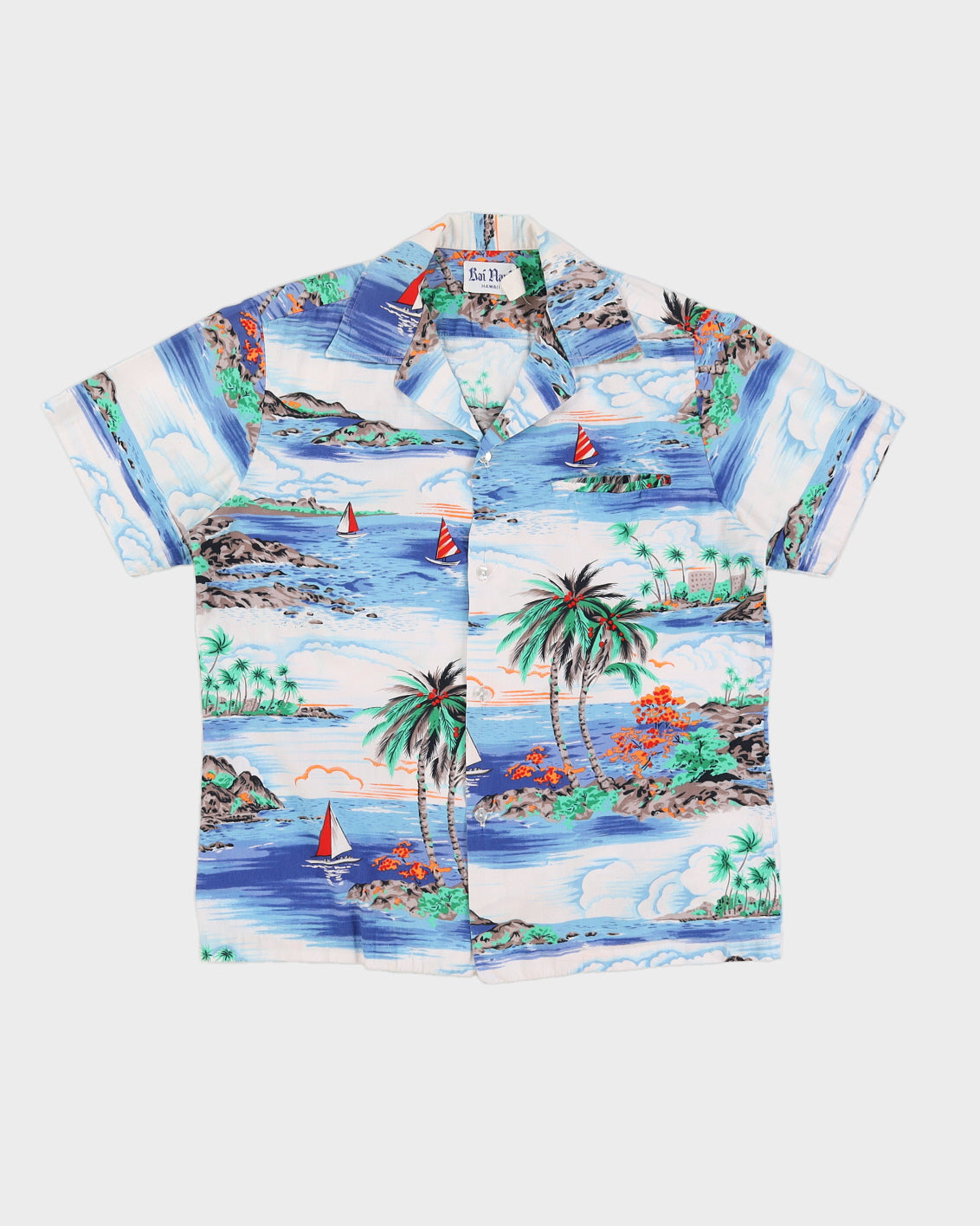 Vintage 80s Rai Nani Blue Hawaiian Shirt - S