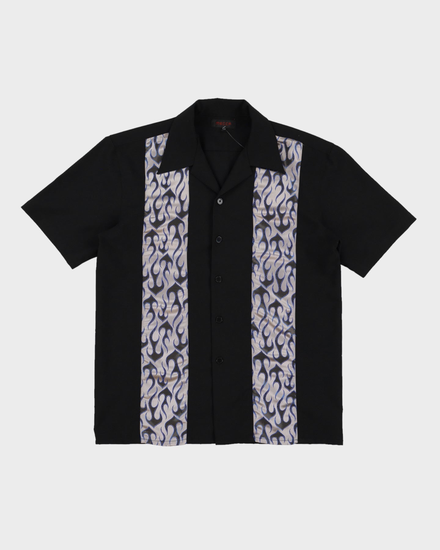 Y2K 00s Mecca Black &amp; Blue Flame Shirt - L