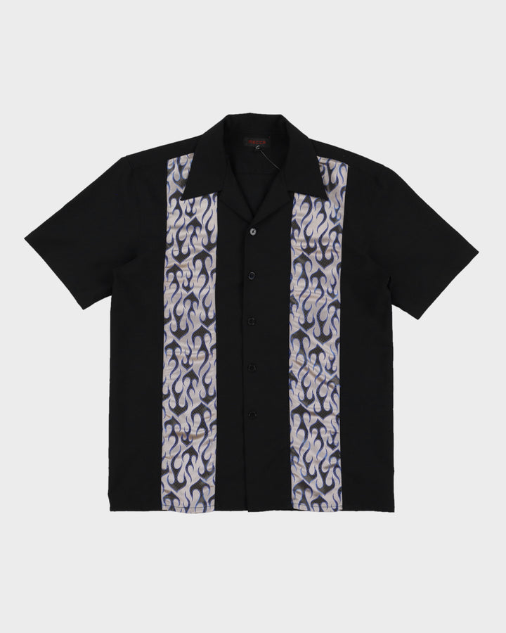 Y2K 00s Mecca Black & Blue Flame Shirt - L
