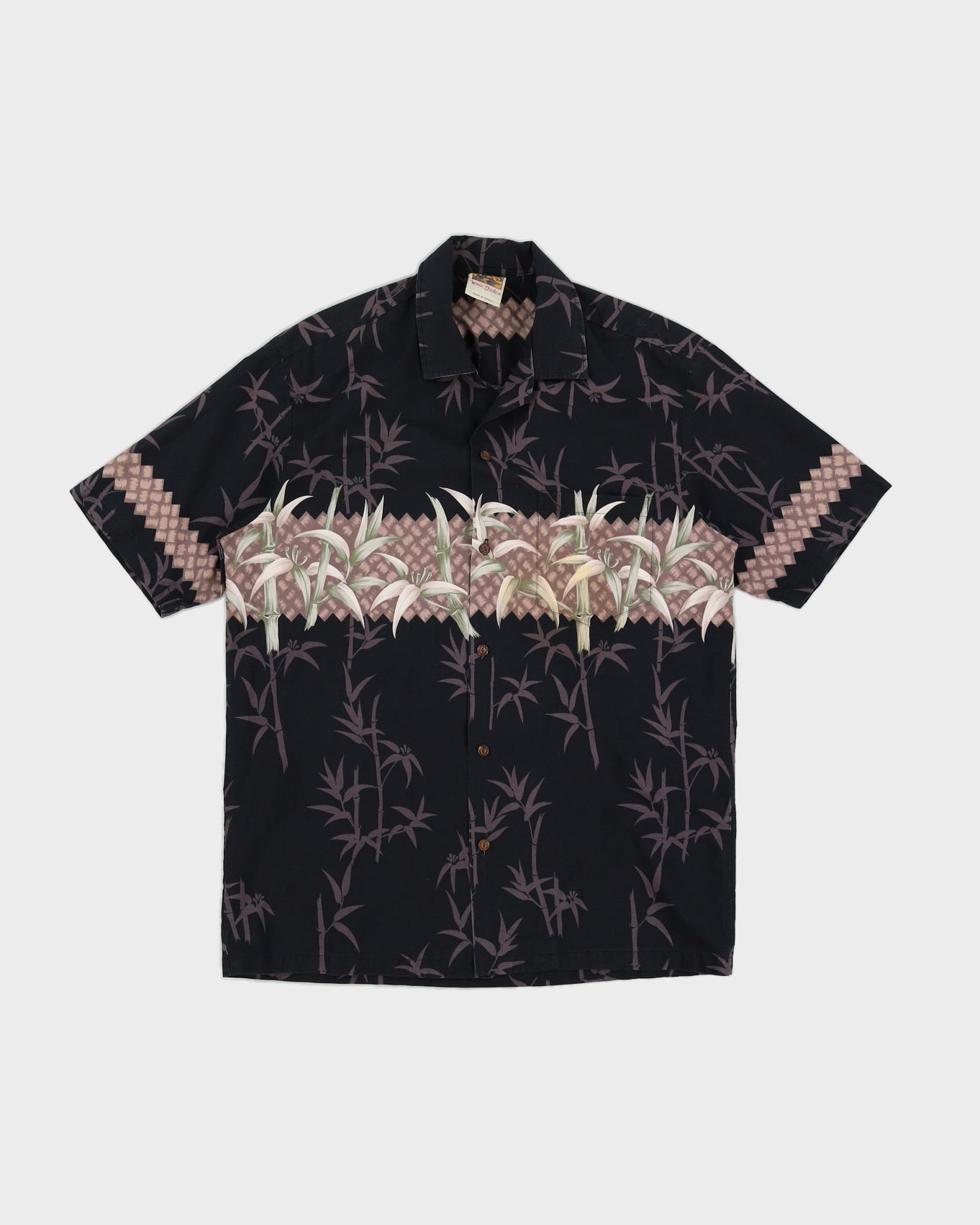 Vintage Black Patterned Hawaiian Shirt - L