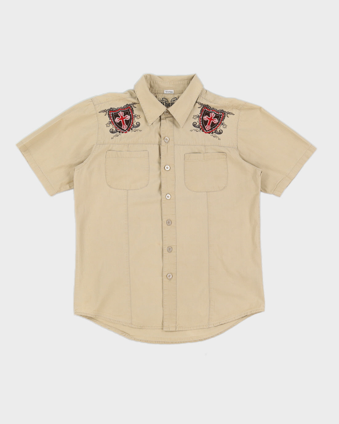 Beige Y2K Embroidered Shirt - M