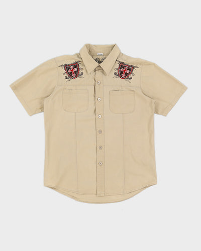 Beige Y2K Embroidered Shirt - M
