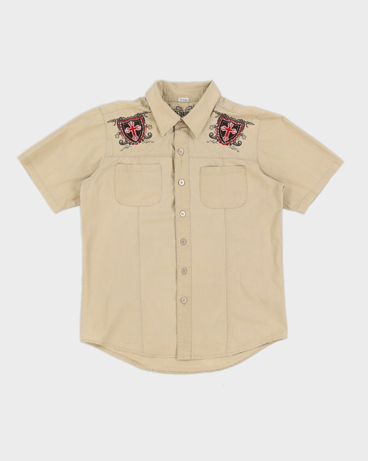 Beige Y2K Embroidered Shirt - M