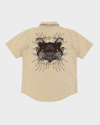 Beige Y2K Embroidered Shirt - M
