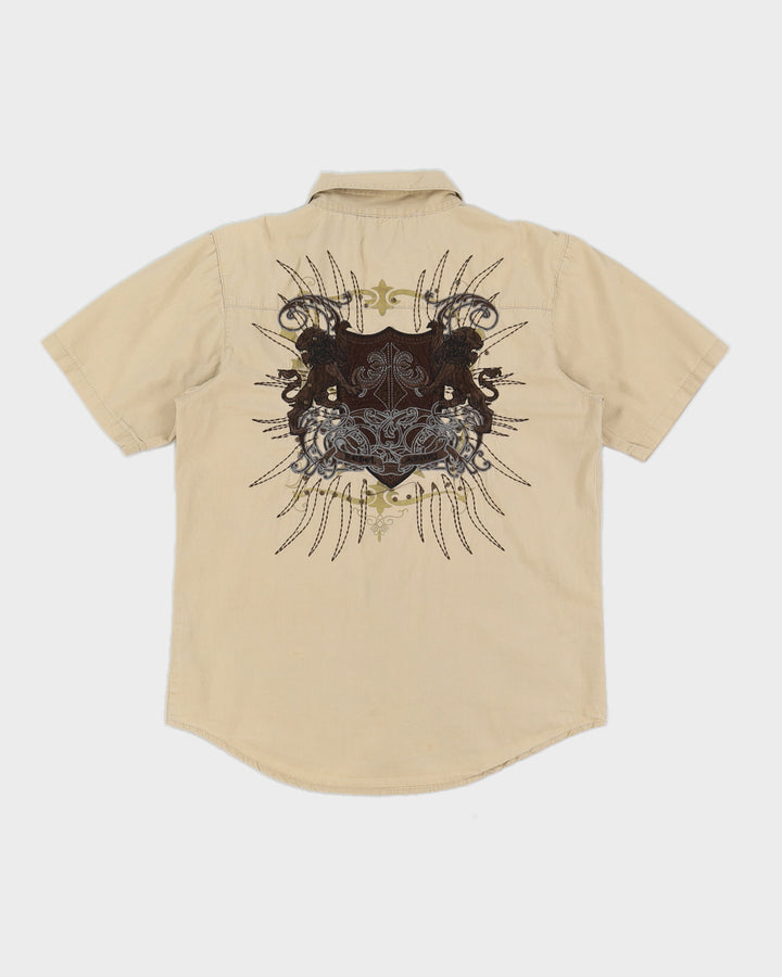 Beige Y2K Embroidered Shirt - M