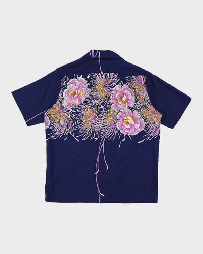 Blue Floral Vintage Hawaiian Shirt - L