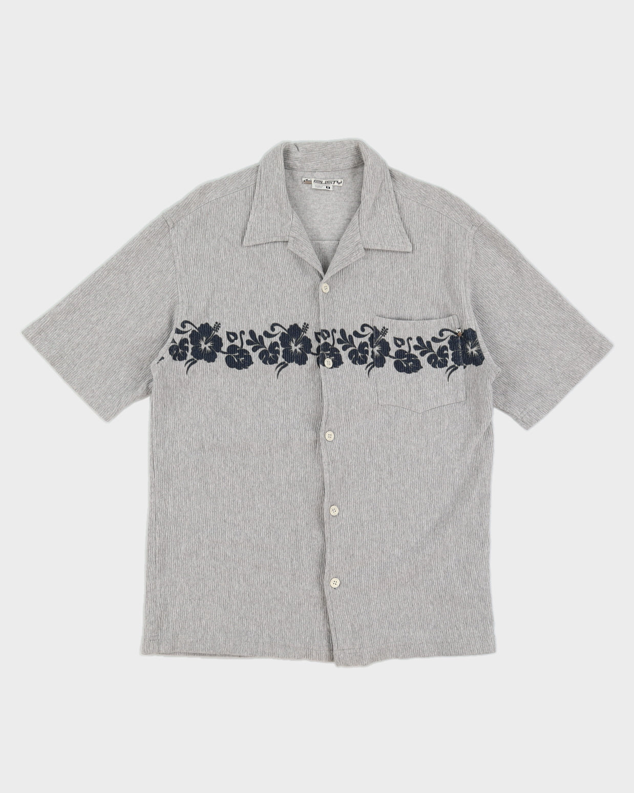 2000s Y2K Grey Ribbed Hawaiian Shirt - M
