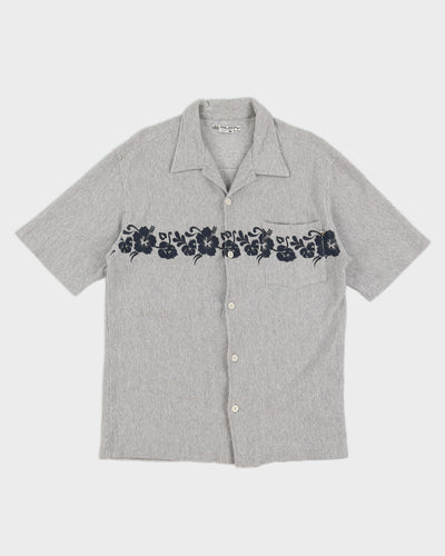 2000s Y2K Grey Ribbed Hawaiian Shirt - M