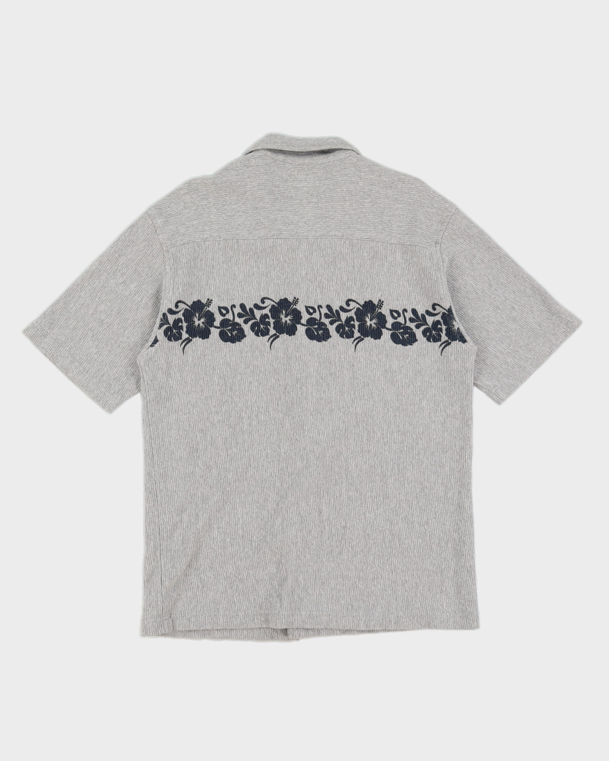 2000s Y2K Grey Ribbed Hawaiian Shirt - M