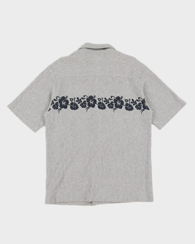 2000s Y2K Grey Ribbed Hawaiian Shirt - M