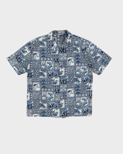Vintage 90s Kalena Fashions Blue Hawaiian Shiirt - XL