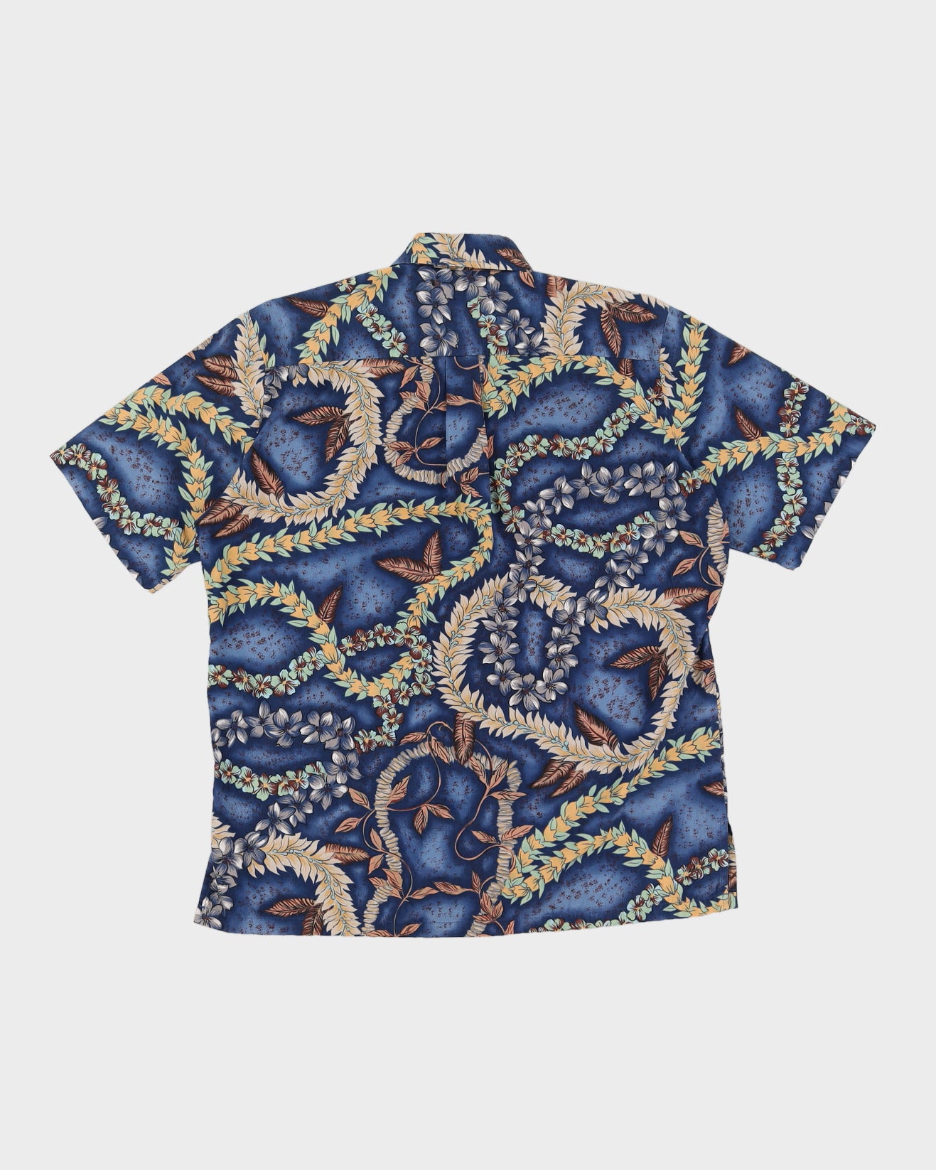 Blue Half Button Down Hawaiian Shirt - L