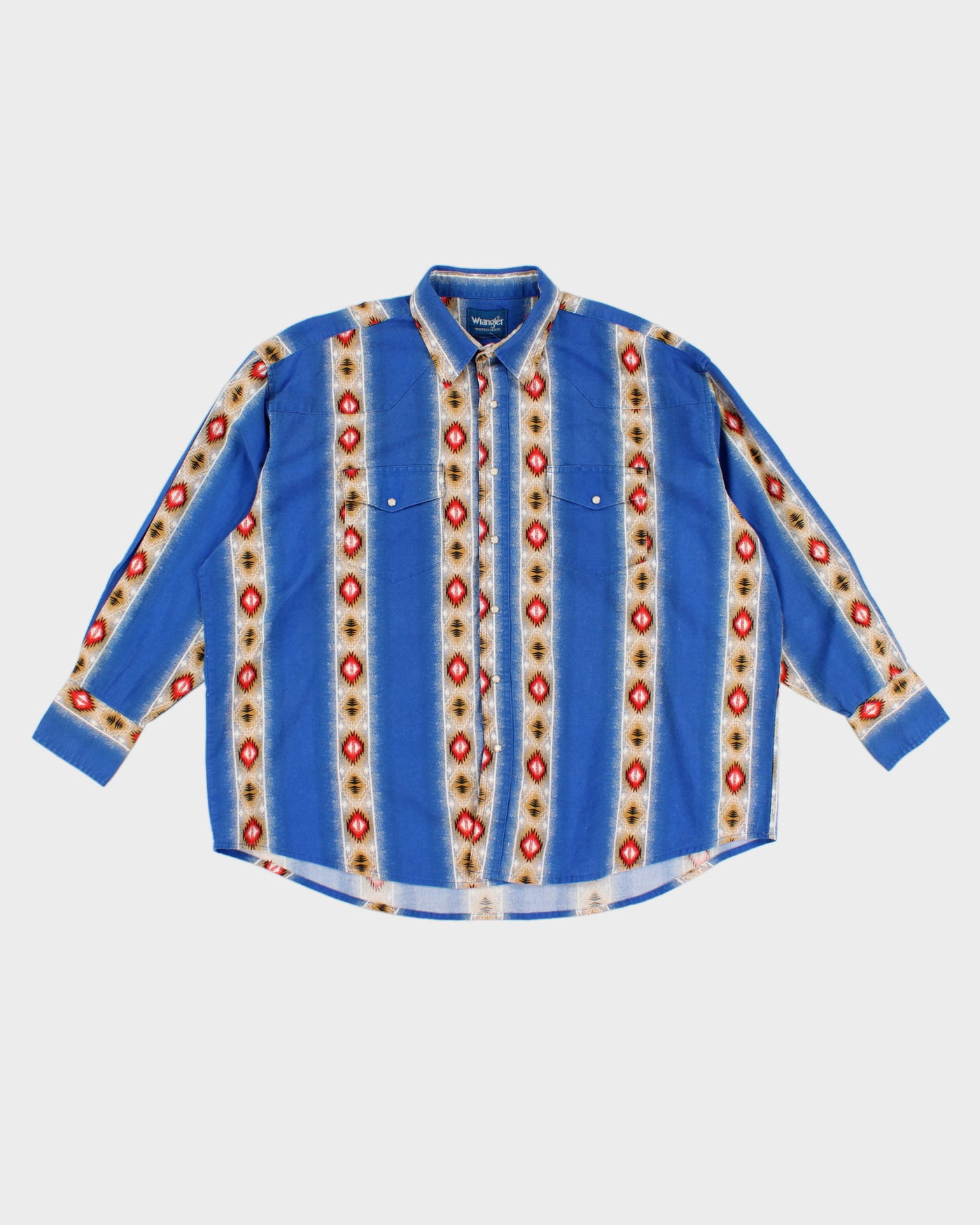 Vintage Wrangler Blue Patterned Western Style Button Up Shirt - XXL