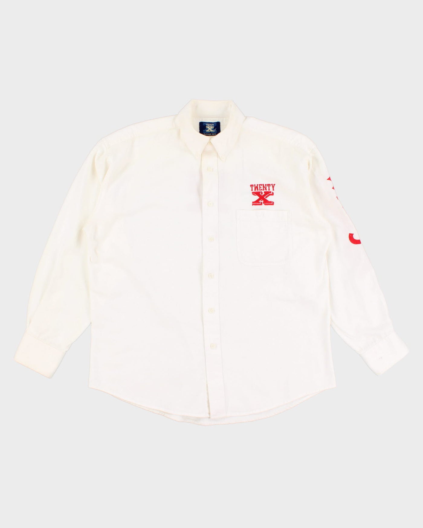 Twenty X Wrangler Oversized Red Embroidered White Shirt - L