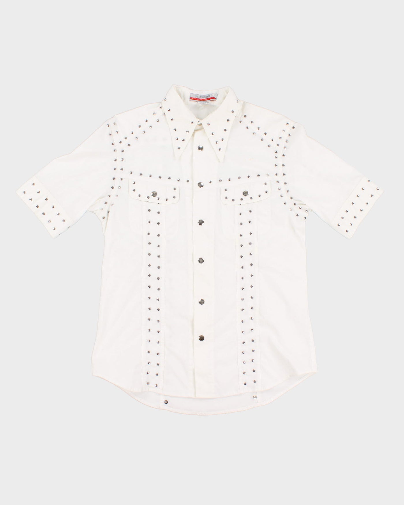 Y2K 00s Parasuco Studded White Short Sleeved Shirt - XL