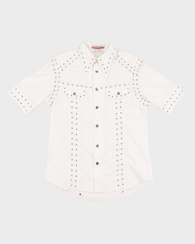 Y2K 00s Parasuco Studded White Short Sleeved Shirt - XL