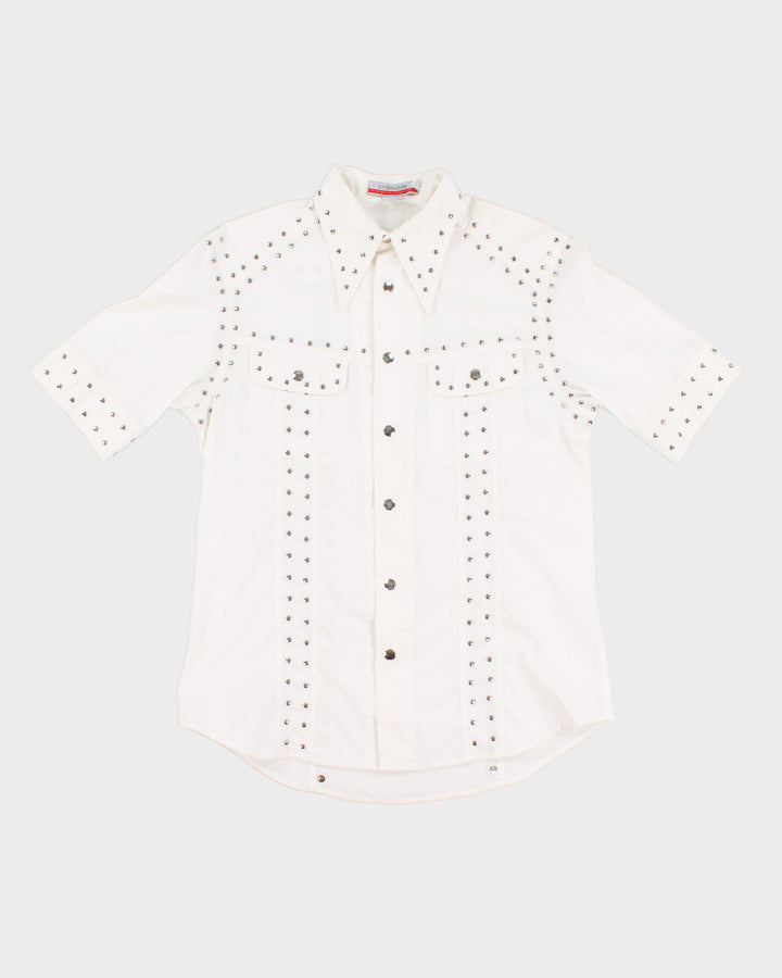 Y2K 00s Parasuco Studded White Short Sleeved Shirt - XL