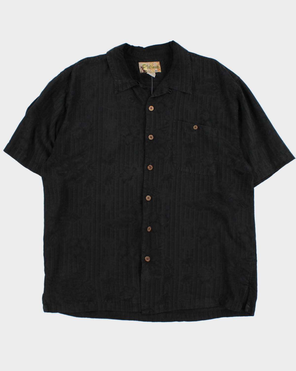 Vintage Platinum Black Silk Hawaiian Shirt - XL