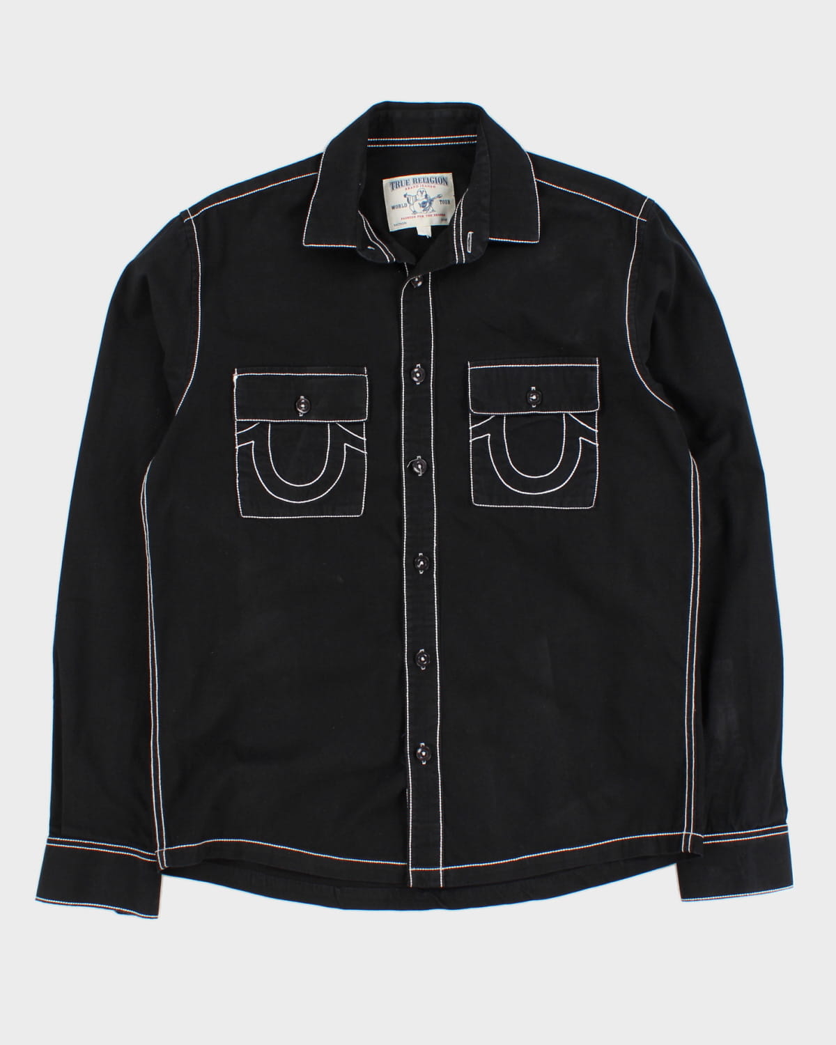 True Religion White Stitching Detailed Black Shirt - L